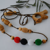 New Mama Gift - Palestinian Colors Olive Wood Teething Necklace with Dove