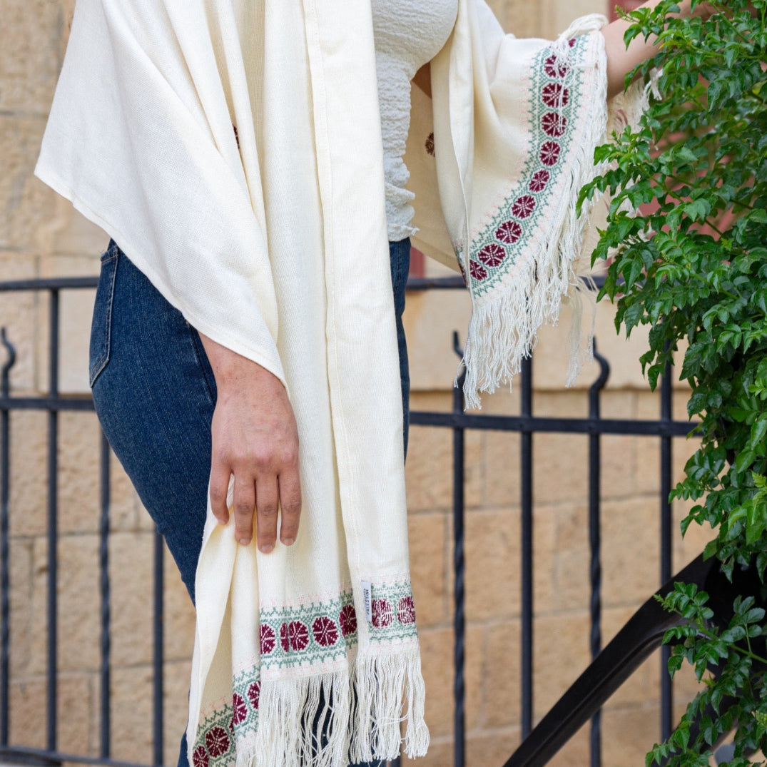 Shawl with Palestinian Tatreez | Hand Embroidered in Palestine with Flowers