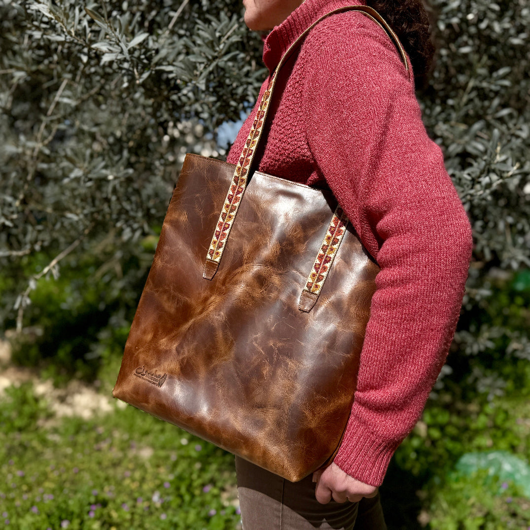 All Natural Handcrafted Leather Bag with Palestinian Tatreez