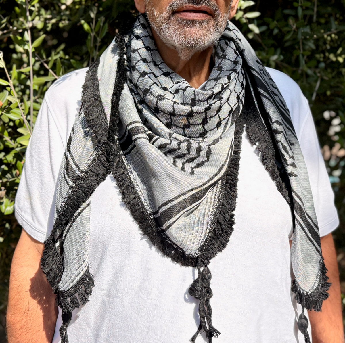 Black on Charcoal Palestinian Made Keffiyeh: Original Palestinian Hatta
