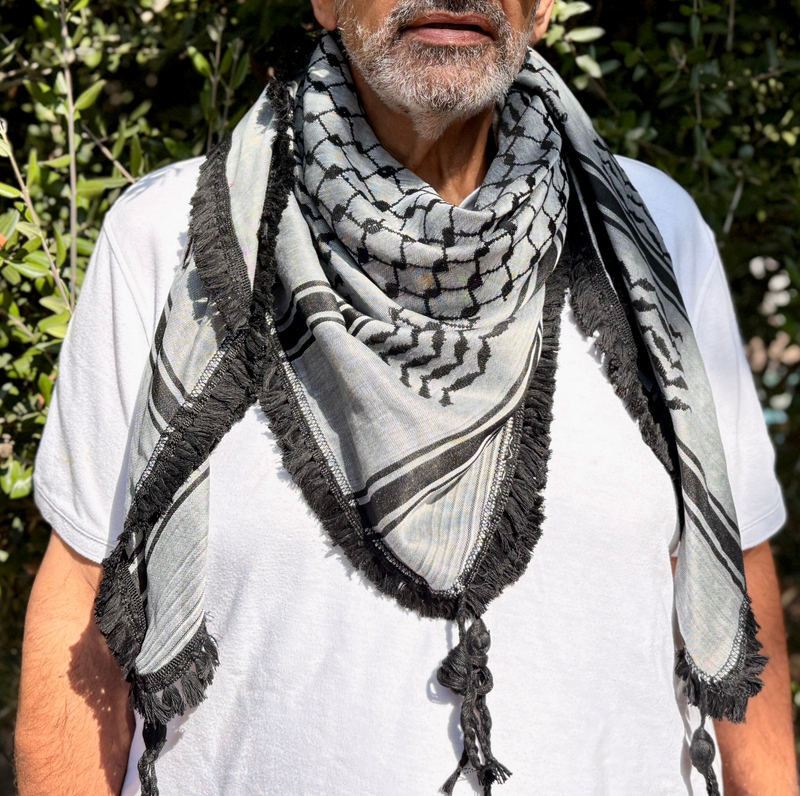 Black on Charcoal Palestinian Made Keffiyeh: Original Palestinian Hatta