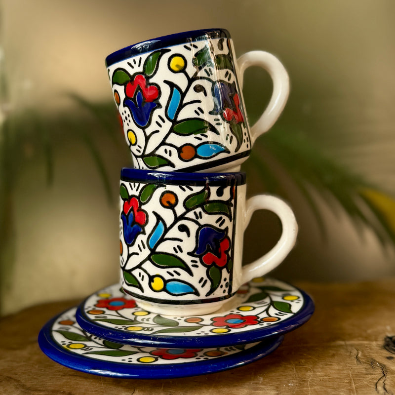 Fair Trade Ceramic Coffe Cups from Hebron | Fanajeen Ahwa from Palestine | Set of 2