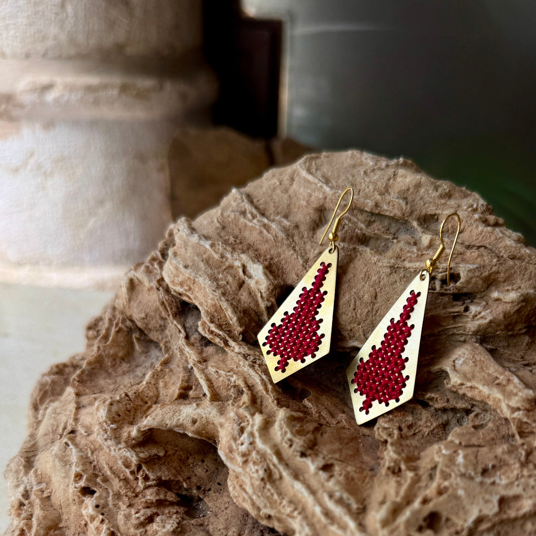 Jamilla Palestinian Tatreez on Brass Earrings | From Palestinian Women Artisans