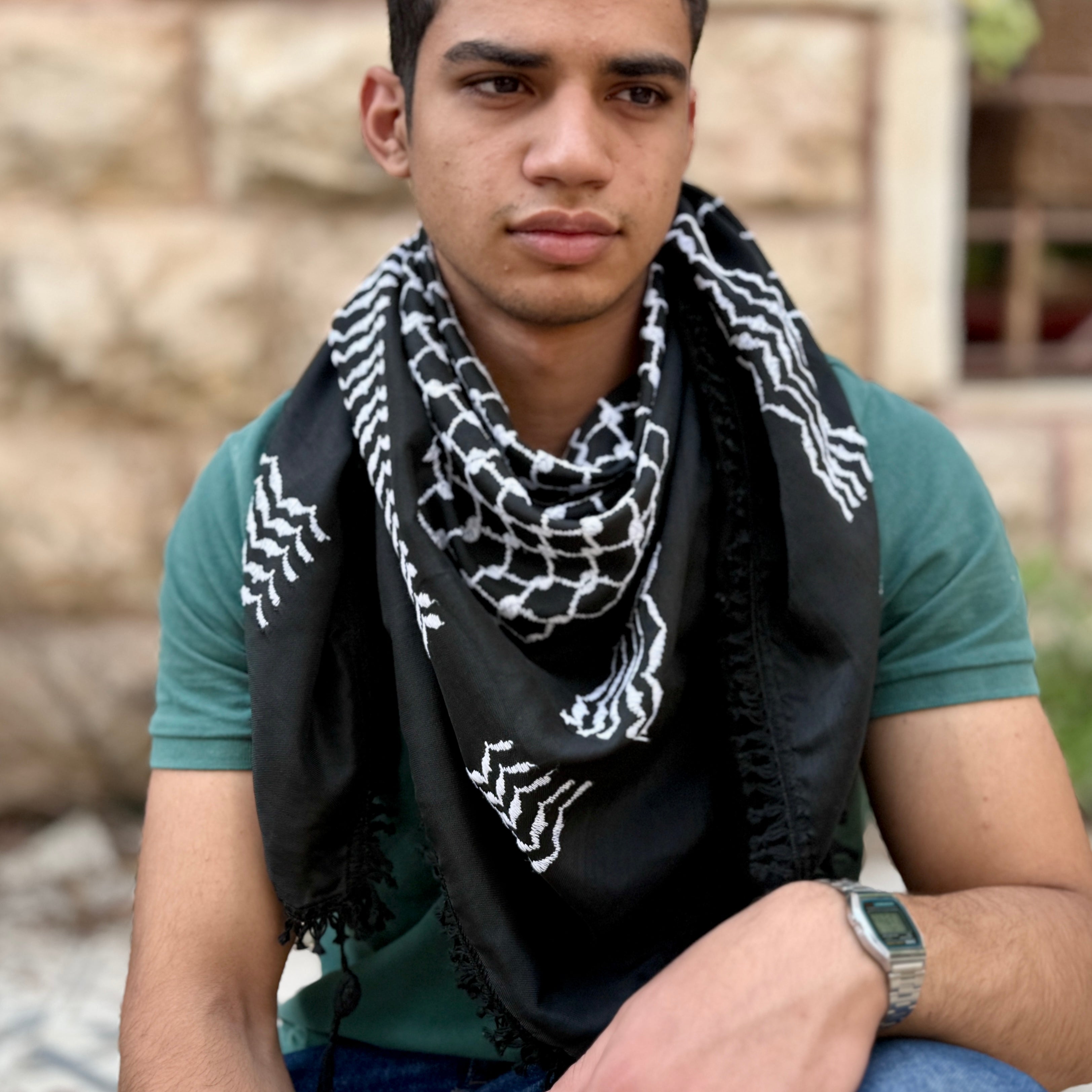 BRAND NEW! Original Palestine-Made Keffiyeh in Traditional Reversed Style | Shaqloub