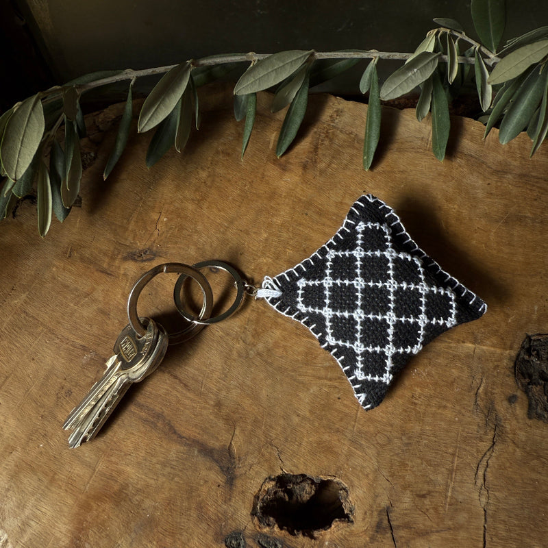 Tatreez Pillow Keychains from Palestine | Keffiyeh Motif Hand Embroidery Accessory