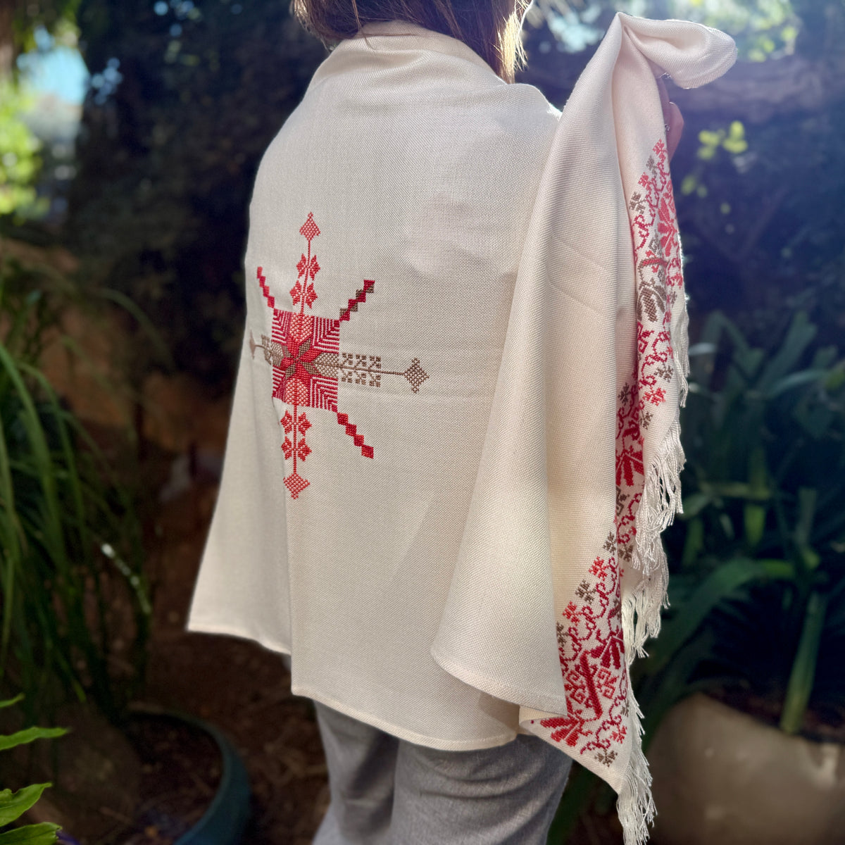 Stunning Tatreez Shawl Hand Embroidered in Palestine | Traditional Palestinian Tatreez