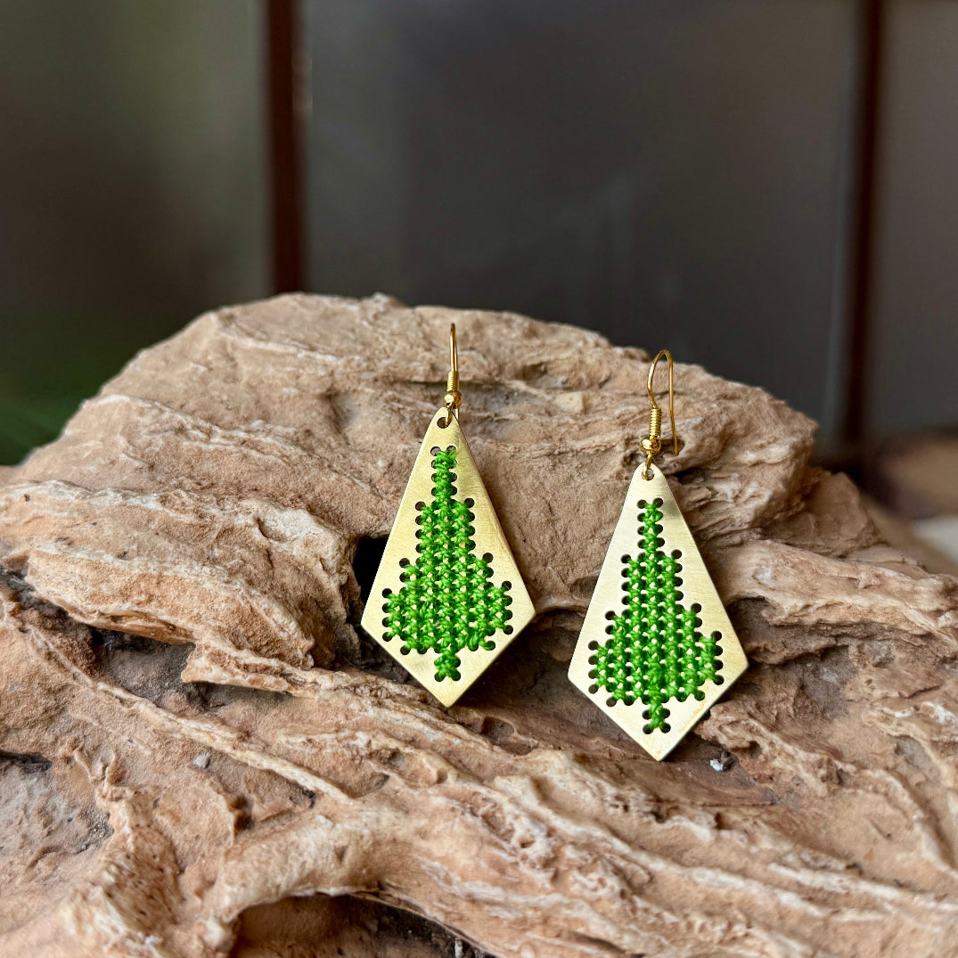 Jamilla Palestinian Tatreez on Brass Earrings | From Palestinian Women Artisans
