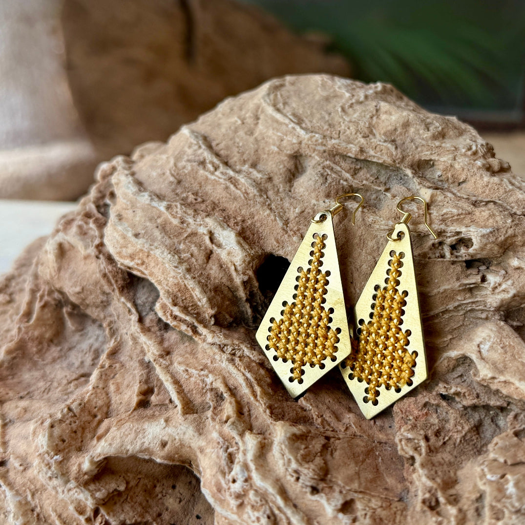 Jamilla Palestinian Tatreez on Brass Earrings | From Palestinian Women Artisans