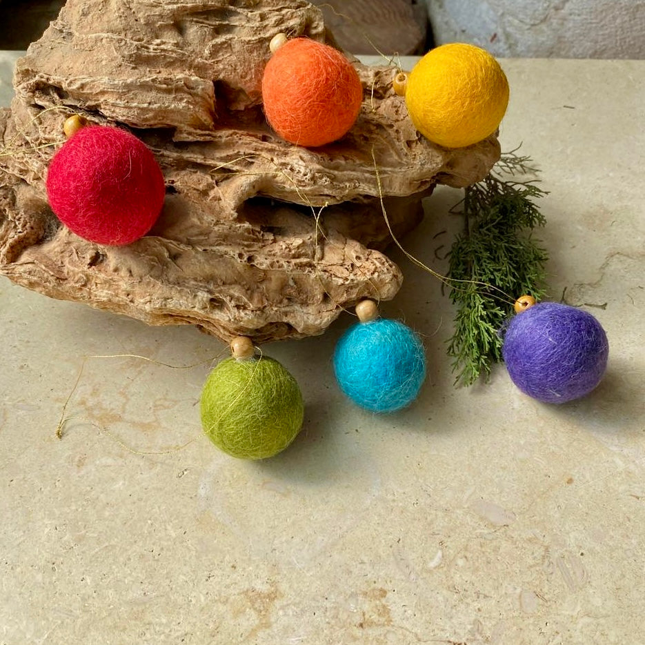 Mini Ornaments Set | Colorful Felted Wool Baubles from Bethlehem for your Christmas Tree