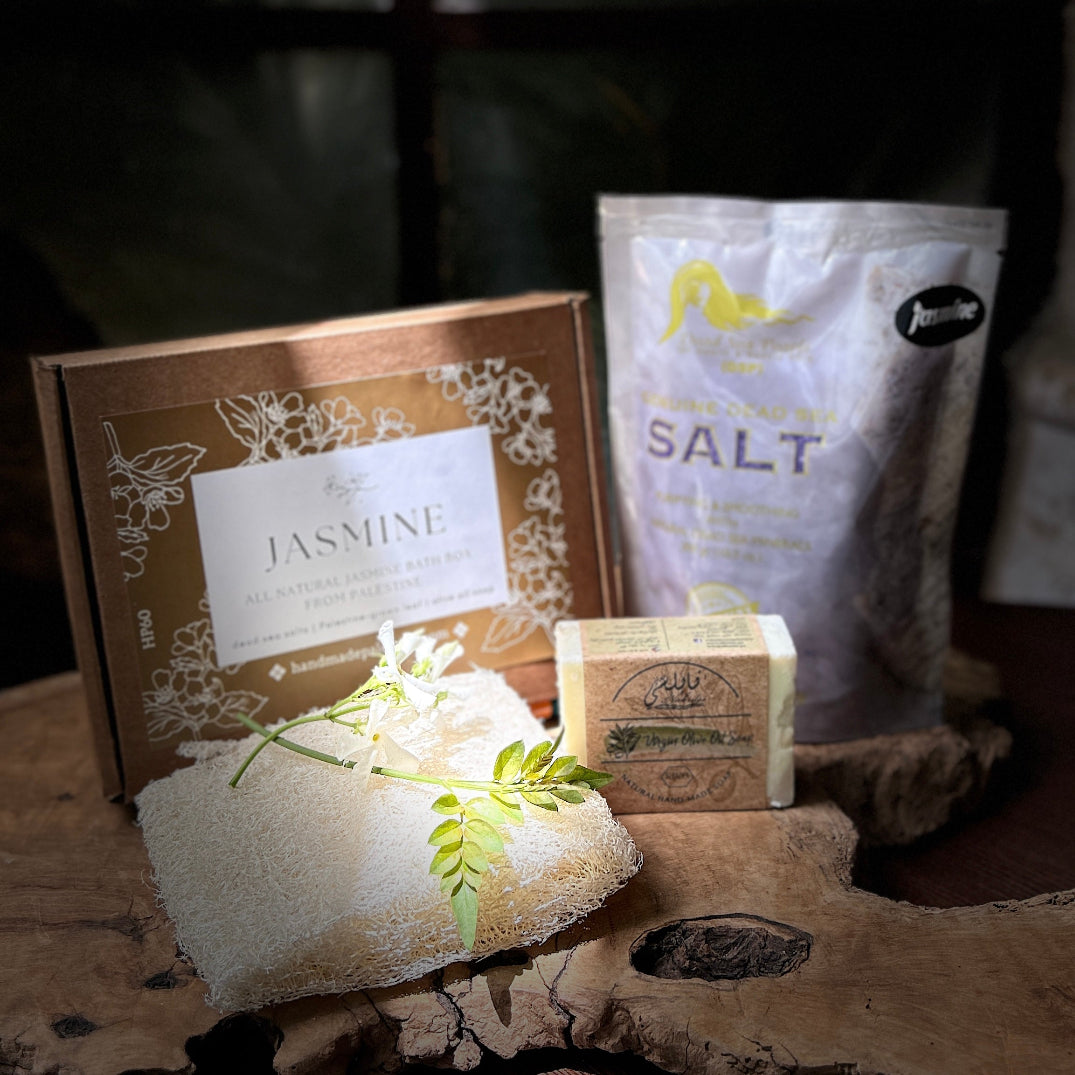 Natural Bath Gift Box | Palestinian Olive Oil Soap, Natural Leefa and Dead Sea Bath Salts