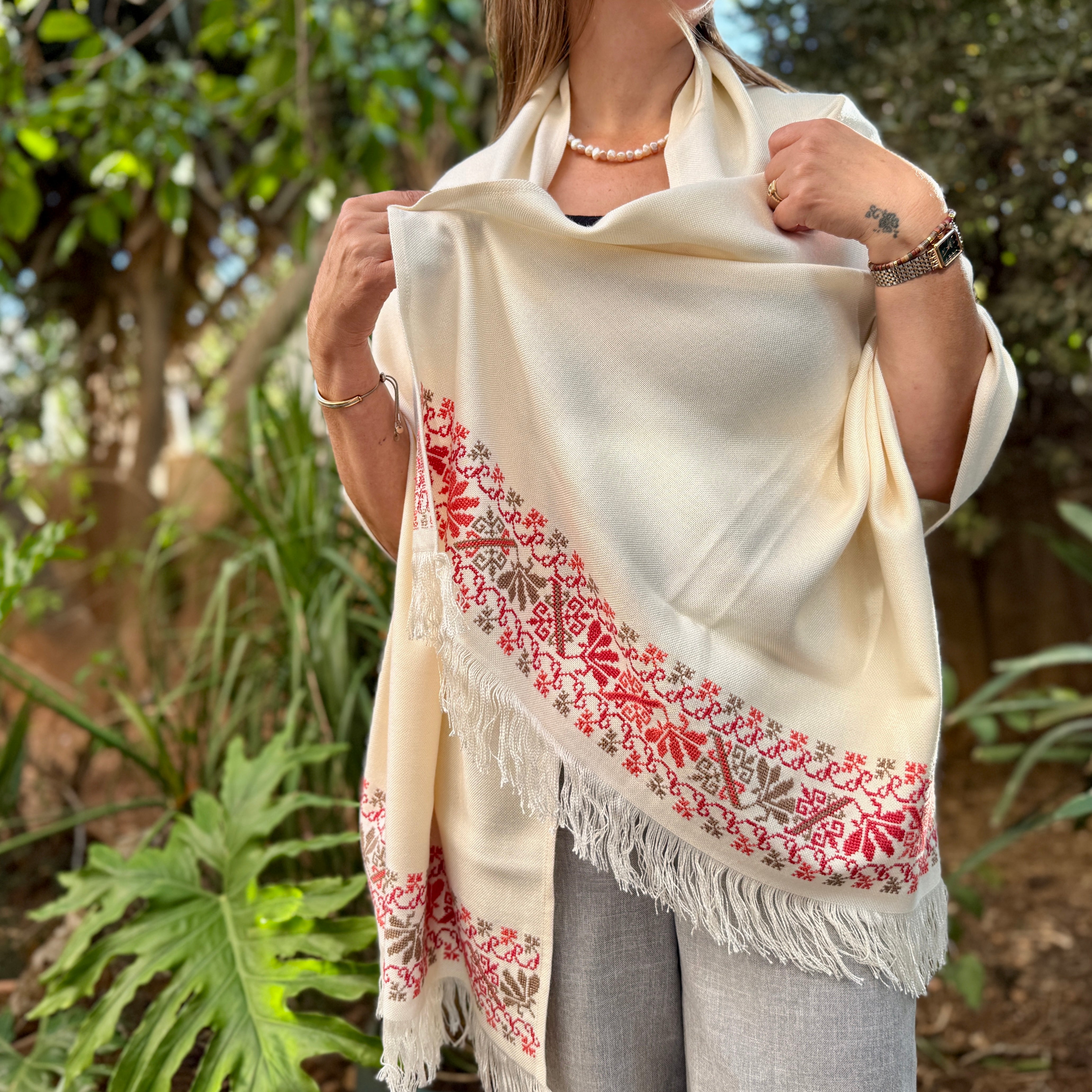 Stunning Tatreez Shawl Hand Embroidered in Palestine | Traditional Palestinian Tatreez