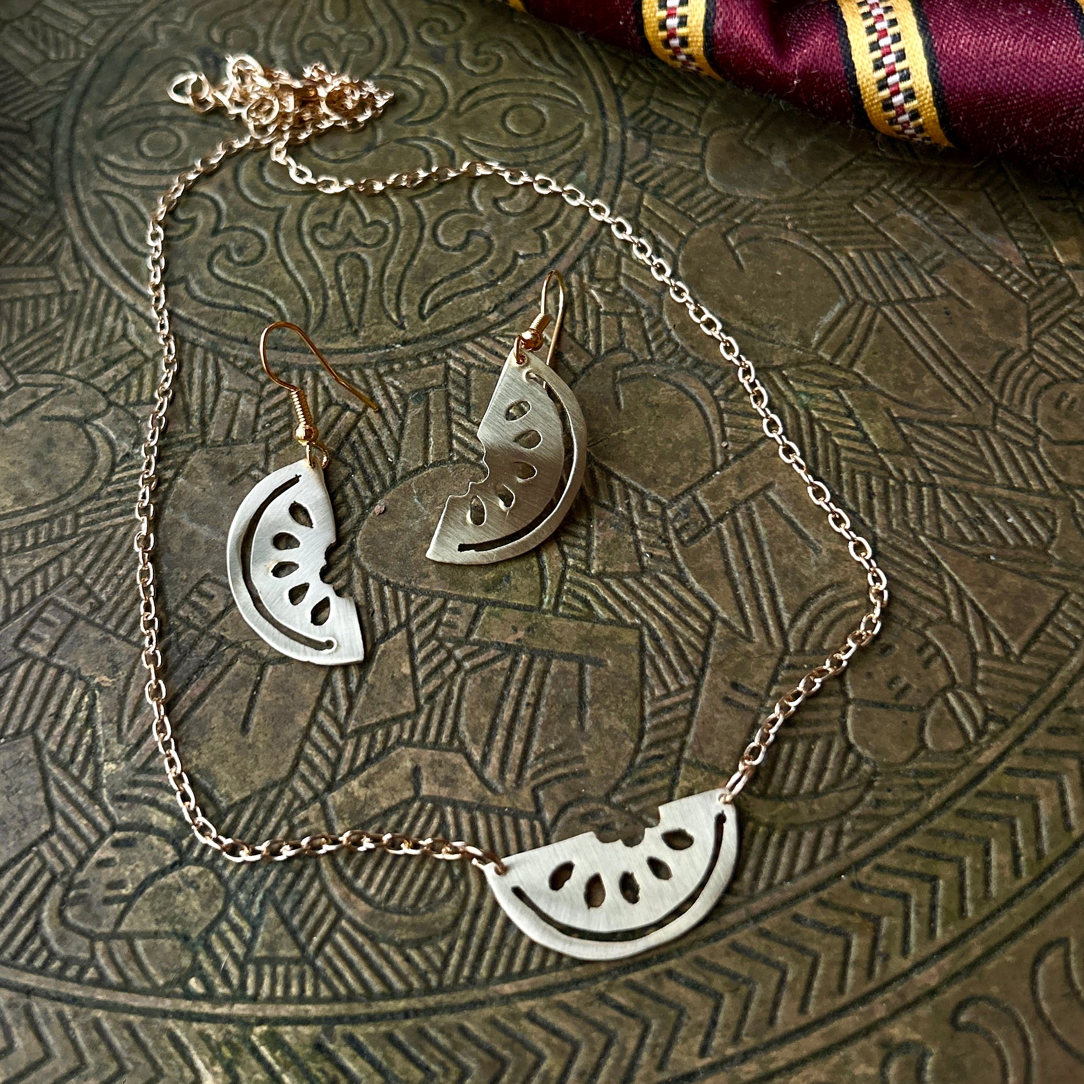 Palestinian Watermelon Necklace & Earrings Gift Set | Handmade Jewelry from Palestine