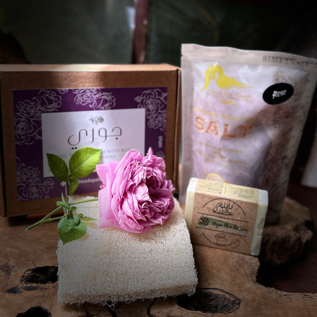 Natural Bath Gift Box | Palestinian Olive Oil Soap, Natural Leefa and Dead Sea Bath Salts