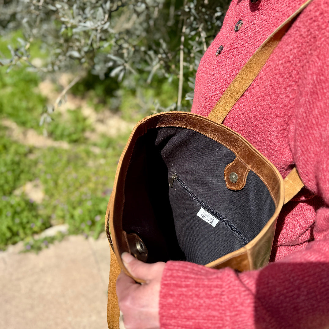 All Natural Handcrafted Leather Bag with Palestinian Tatreez