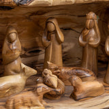 One of a Kind Large Natural Olive Tree Trunk Nativity with Wooden Figures