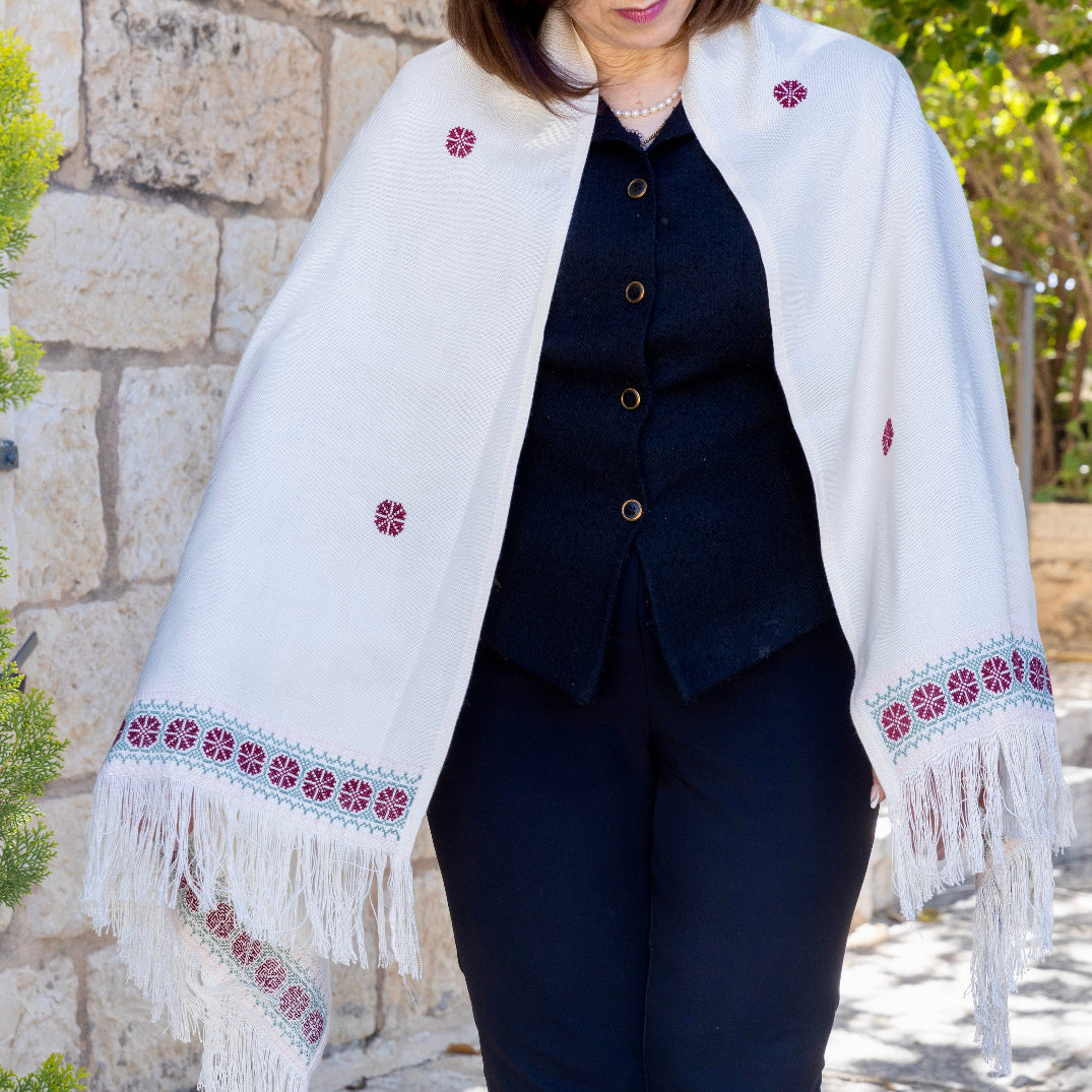 Shawl with Palestinian Tatreez | Hand Embroidered in Palestine with Flowers