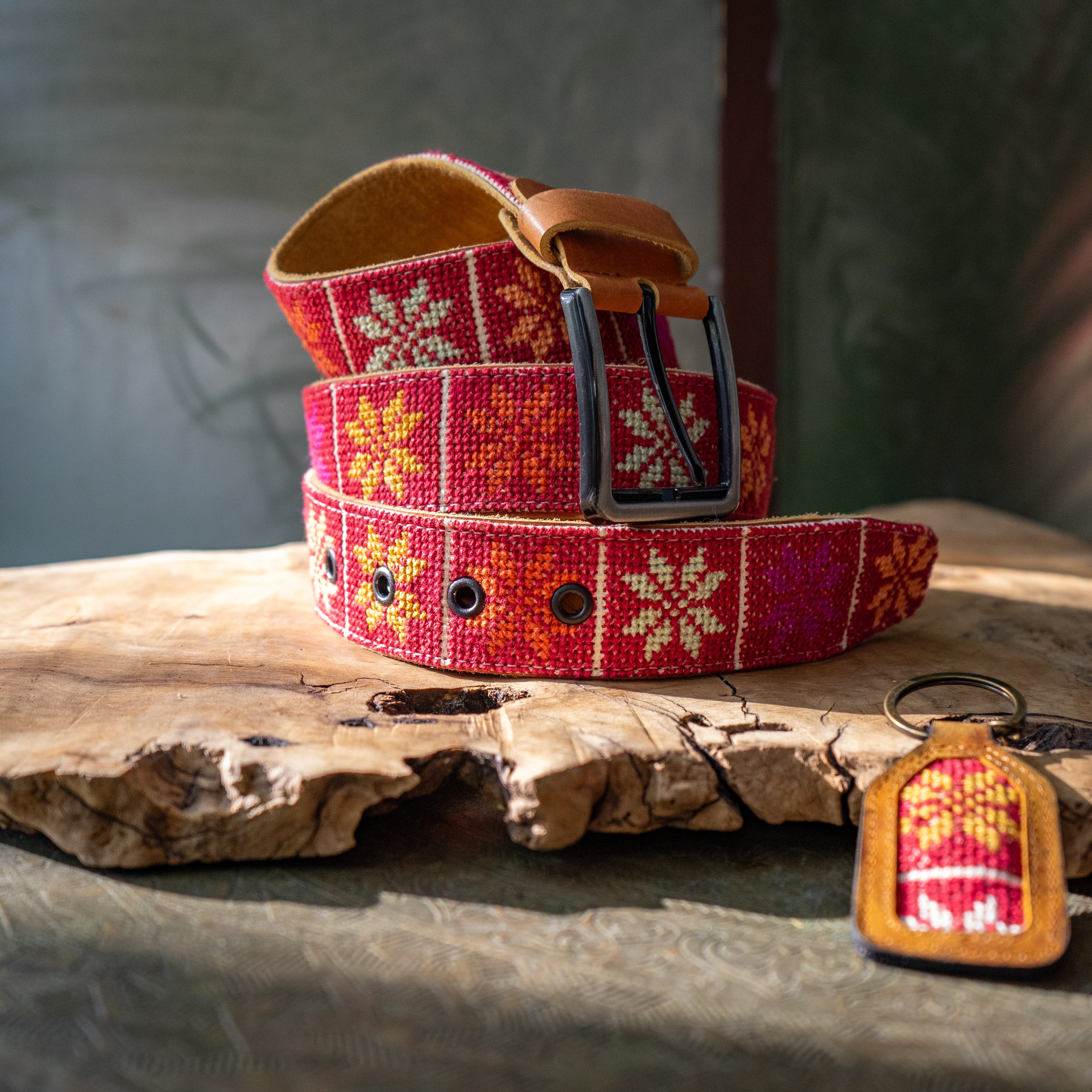 Palestinian Traditional Tatreez - Genuine Palestinian Leather Belt with Hand Embroidery From Palestine
