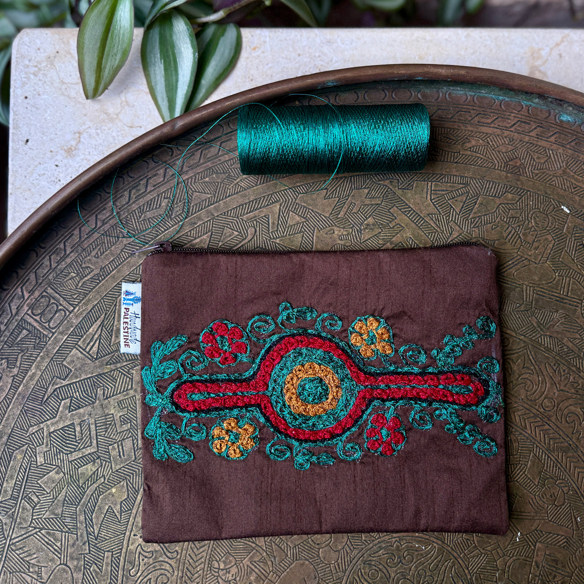 Traditional Palestinian Tahareeri (Couching) Stitch on Pouch from Women in Palestine