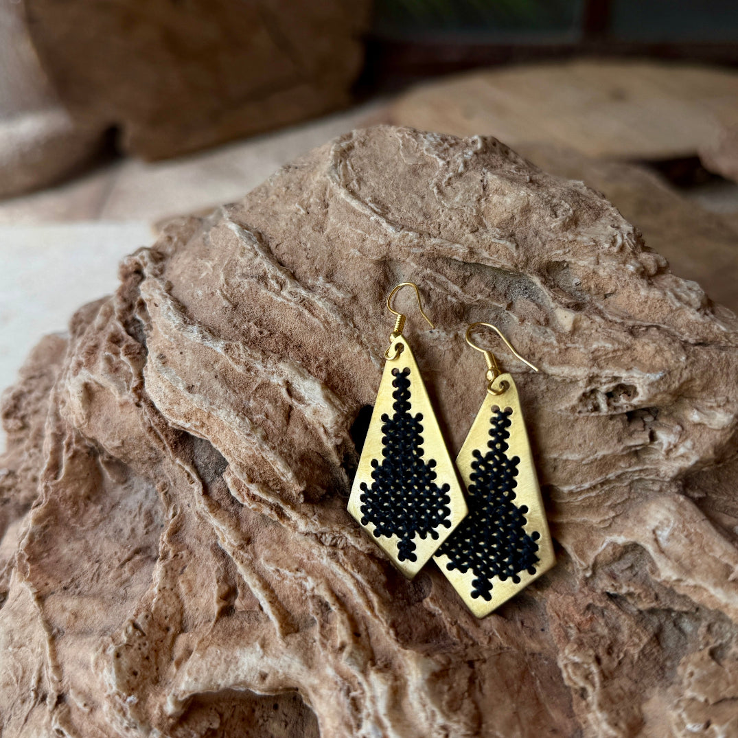 Jamilla Palestinian Tatreez on Brass Earrings | From Palestinian Women Artisans