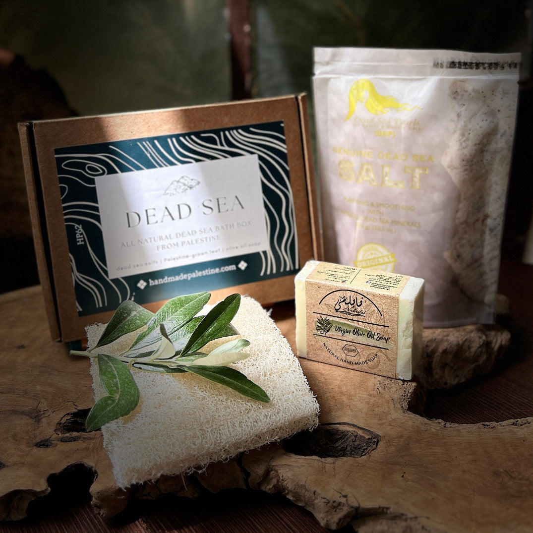 Natural Bath Gift Box | Palestinian Olive Oil Soap, Natural Leefa and Dead Sea Bath Salts