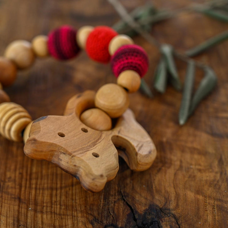 Wooden Teething Ring with Fox Pendant