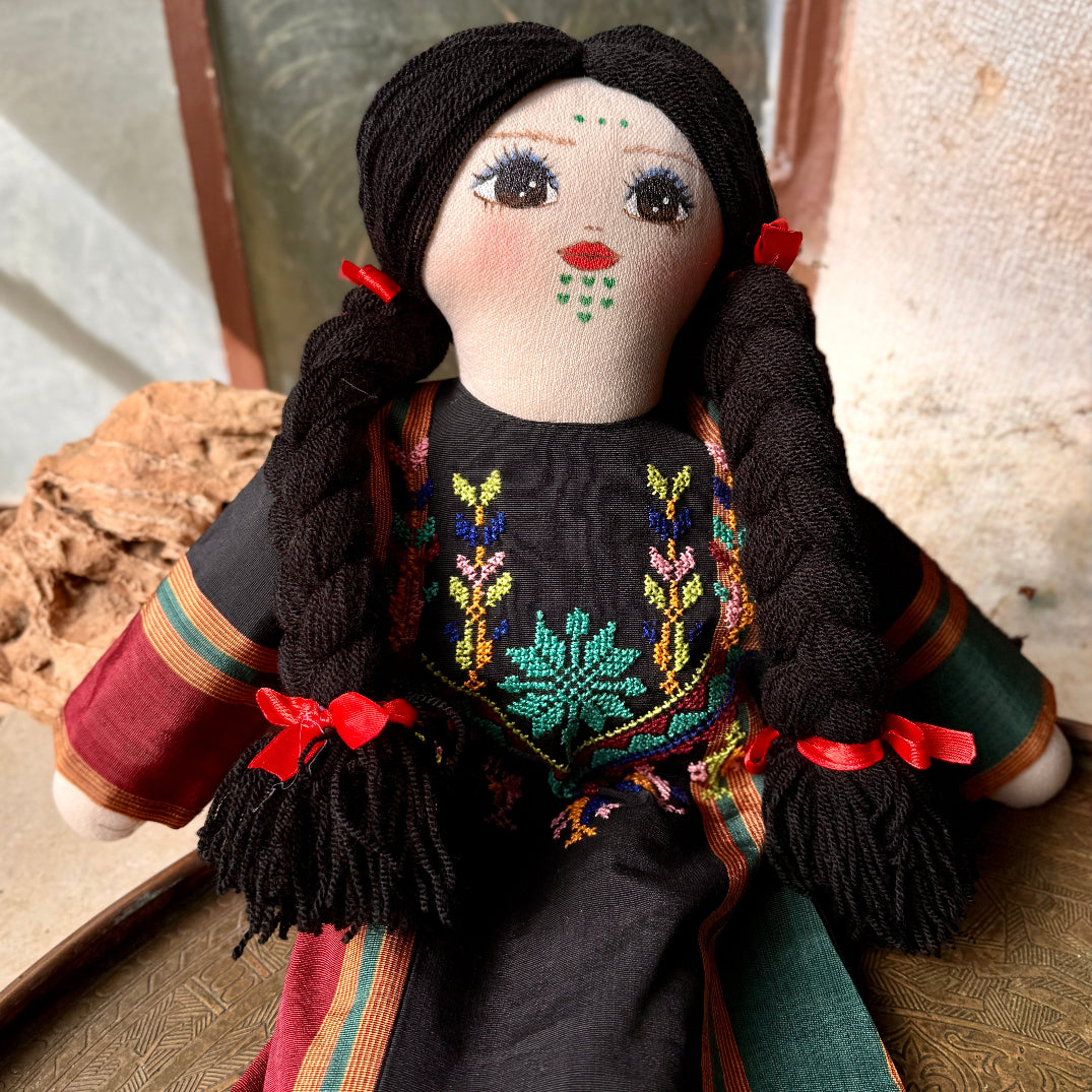 Handmade Palestinian Doll with Tatreez Thob and Hand Painted Face