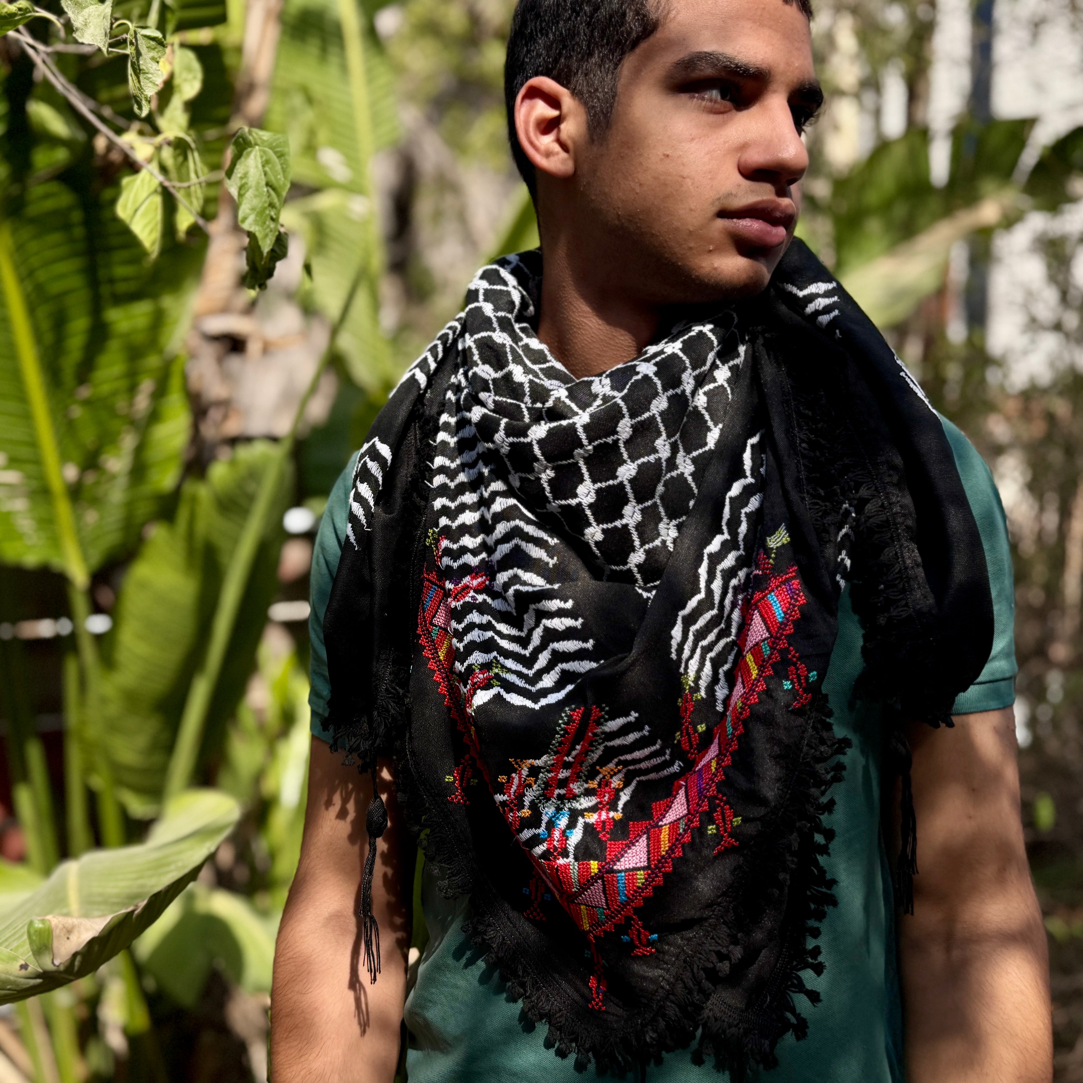 Arafat Keffiyeh with Palestinian Tatreez from Palestine