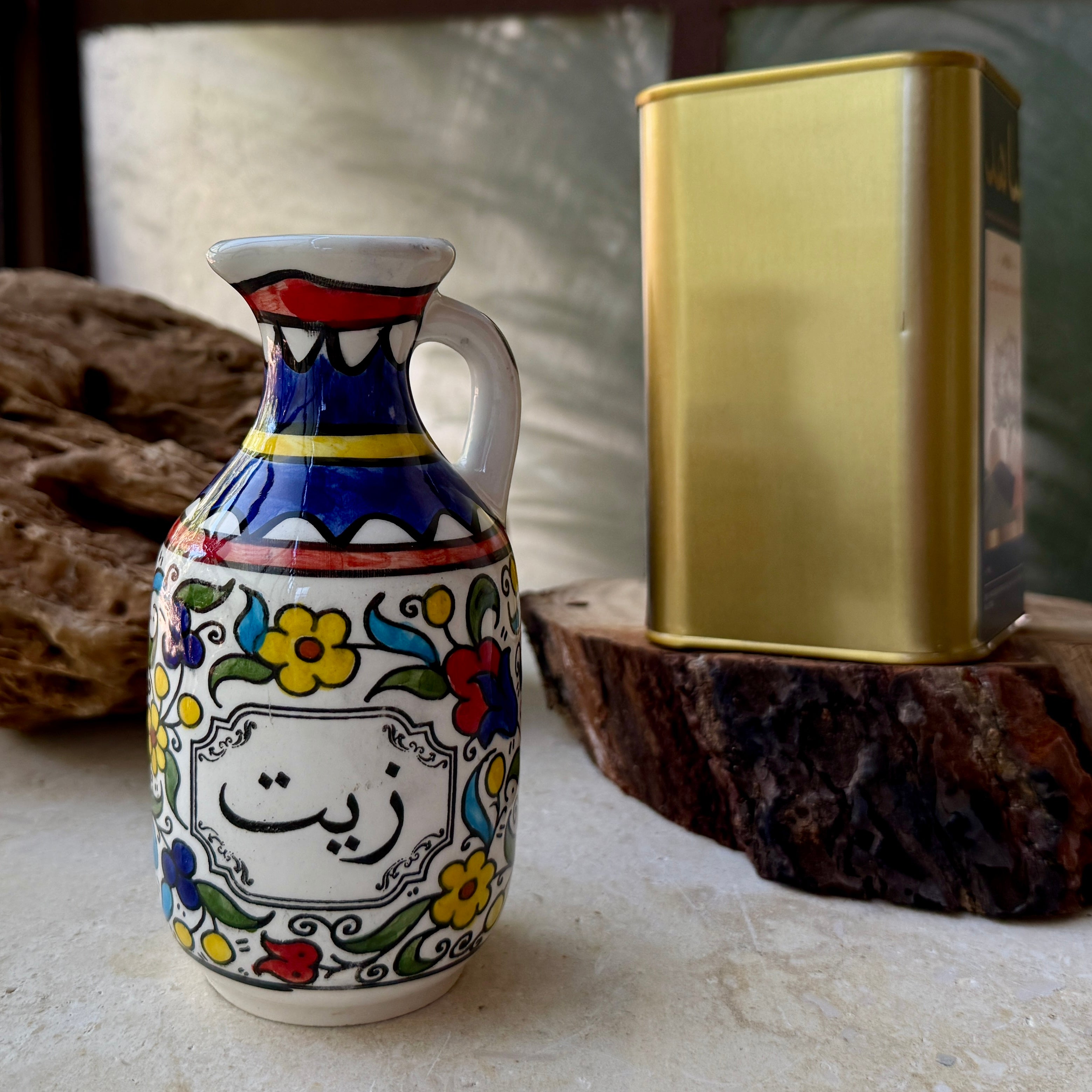 Limited Edition Gift Set: Handmade Ceramic Olive Oil Bottle with Palestinian Cold Pressed, All Natural Olive Oil