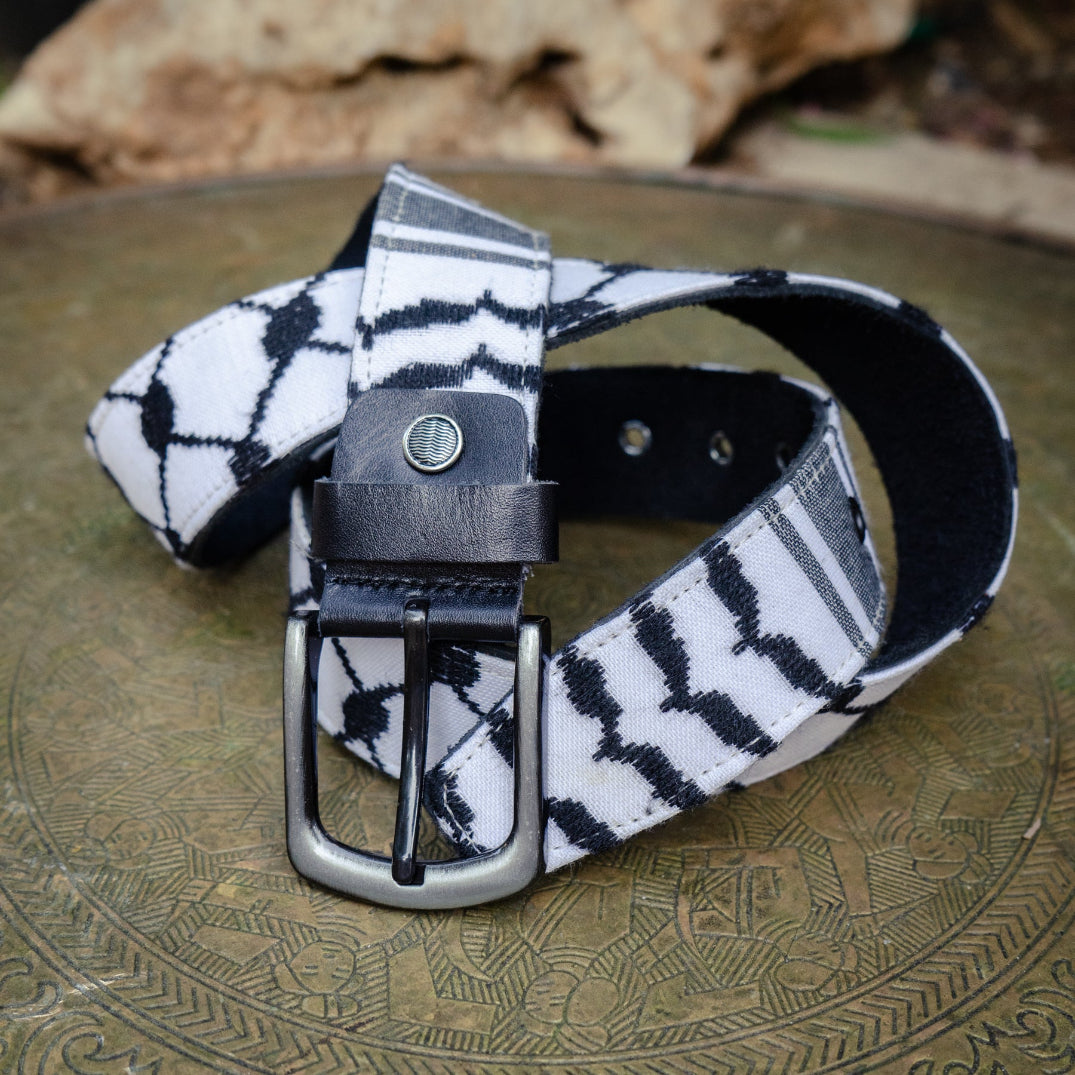 Palestinian Keffiyeh - Genuine Leather Belt with Hatta Fabric From Palestine
