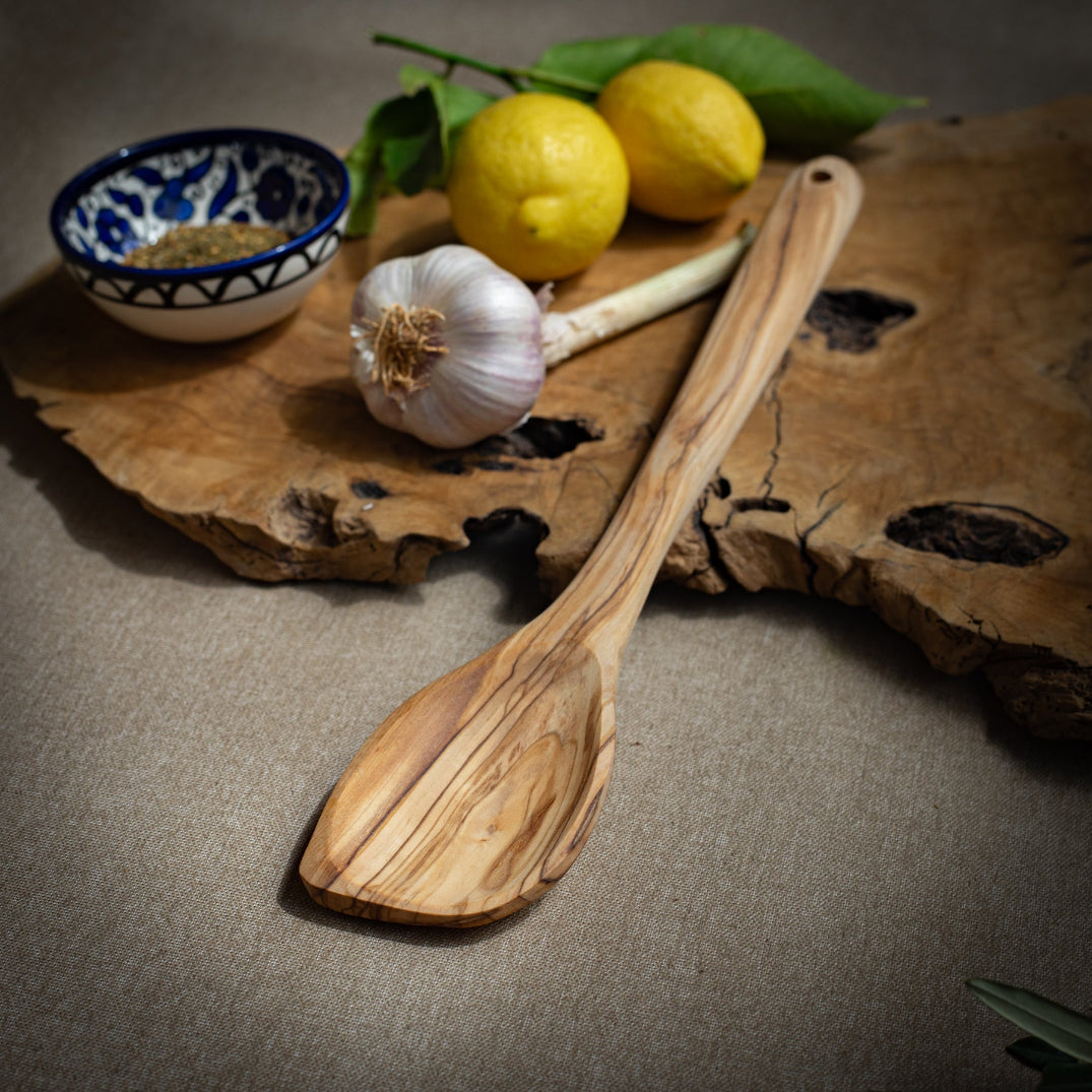 Olive Wood Large Spoon with Angled Corner | Hand Carved from Bethlehem