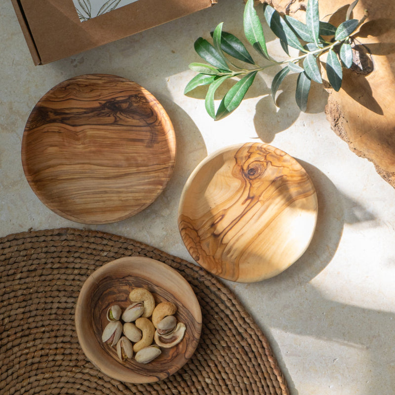 Wooden Round Mezze Dishes -3 Piece Olive Wood Bowl Set from Palestine