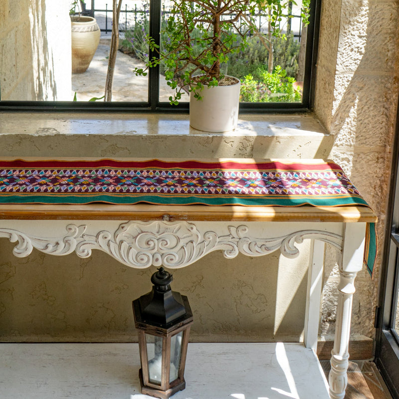 Limited Palestinian Table Runner on Traditional Majdalawi Fabric with Palestinian Hand Embroidery