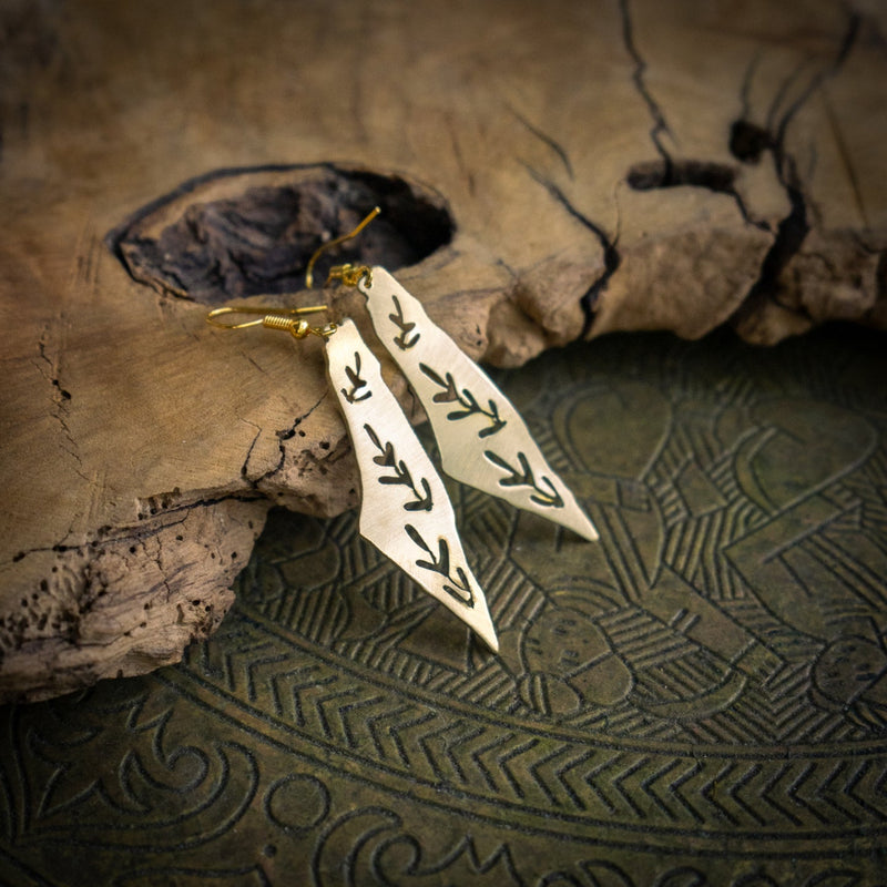 Map of Palestine Brass Earrings with Olive Leaves | Handmade Jewelry from Palestine