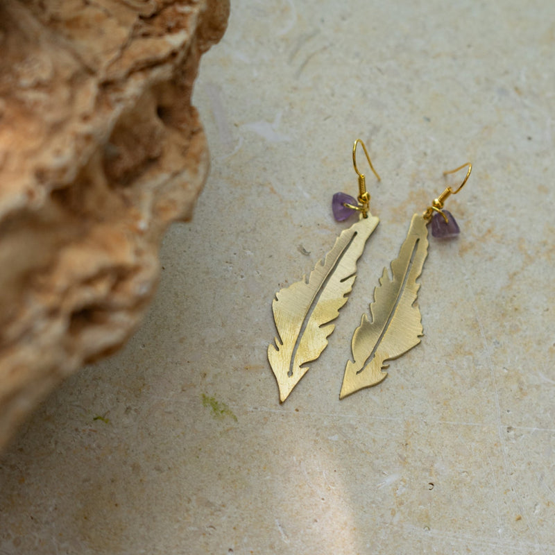 Handcrafted Brass Earrings | Map of Palestine Feather