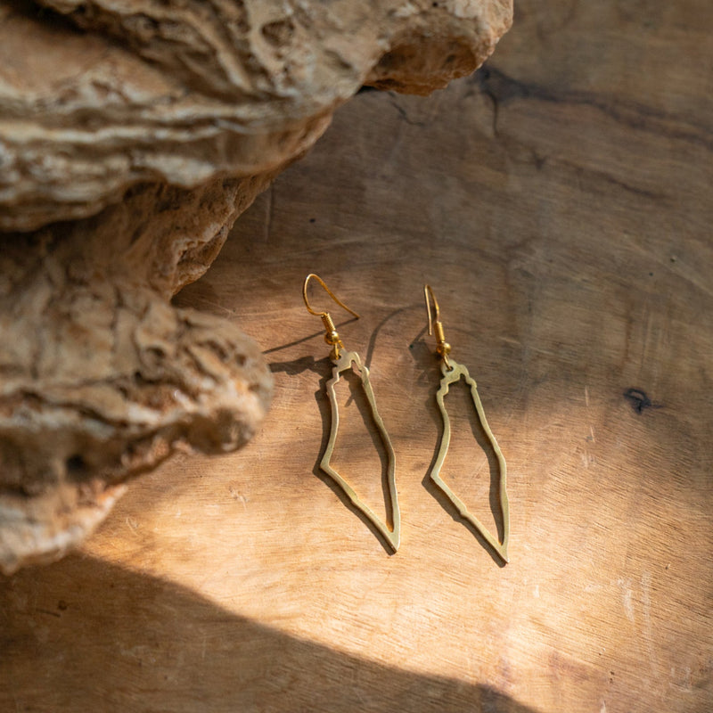 Palestine Map Outline Earrings in Brass | Handmade Jewelry from Palestine