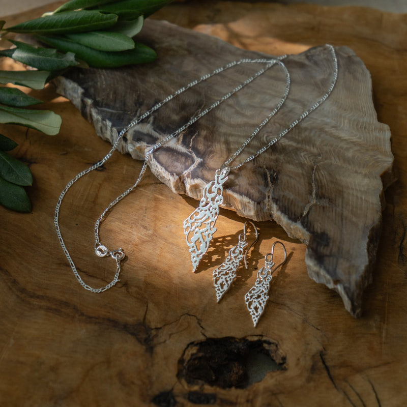 Map of Palestine Necklace and Earring Gift Set with Darwish Quote | Sterling Silver