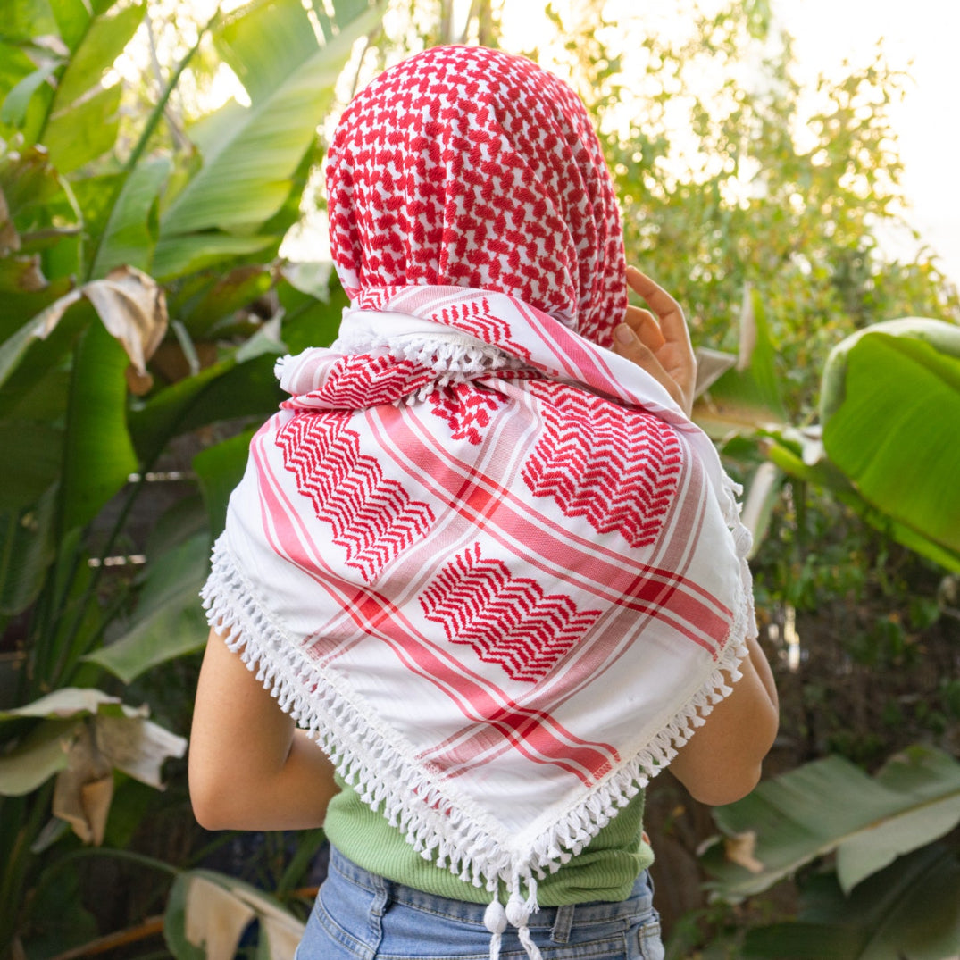Traditional Arafat Keffiyeh from Palestinian Factory in Red on White