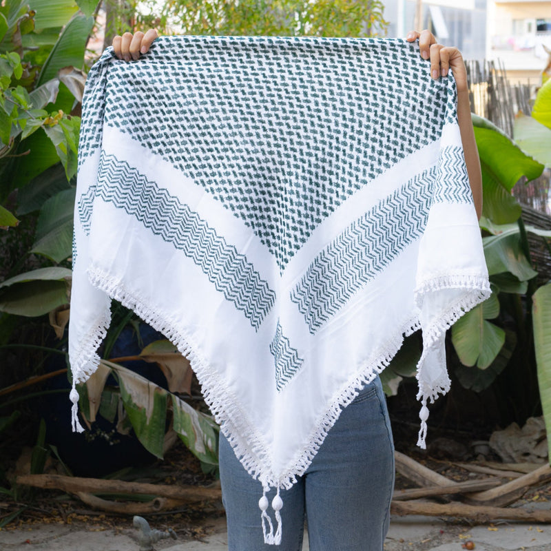 Traditional Arafat Keffiyeh from Palestinian Factory Green on White