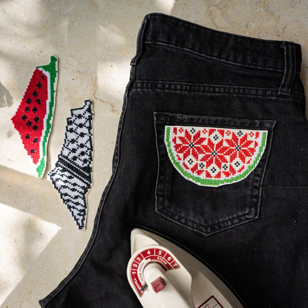 Set of 3 Large Hand Embroidered Iron On Clothes and Bag Patches | Palestinian Tatreez