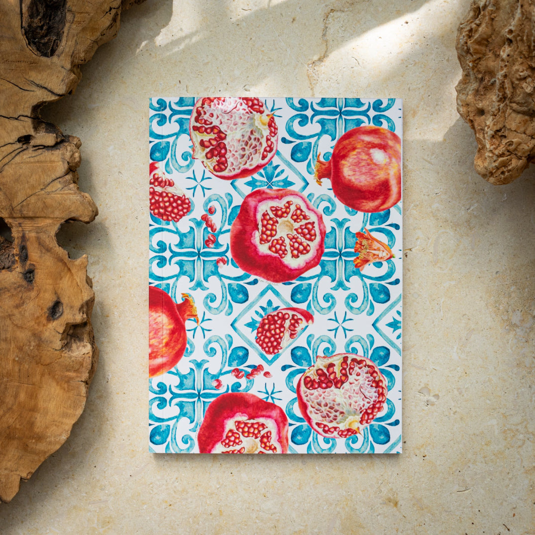 Palestinian Pomegranate Notebook with Historic Nabulsi Tiles | Printed in Palestine