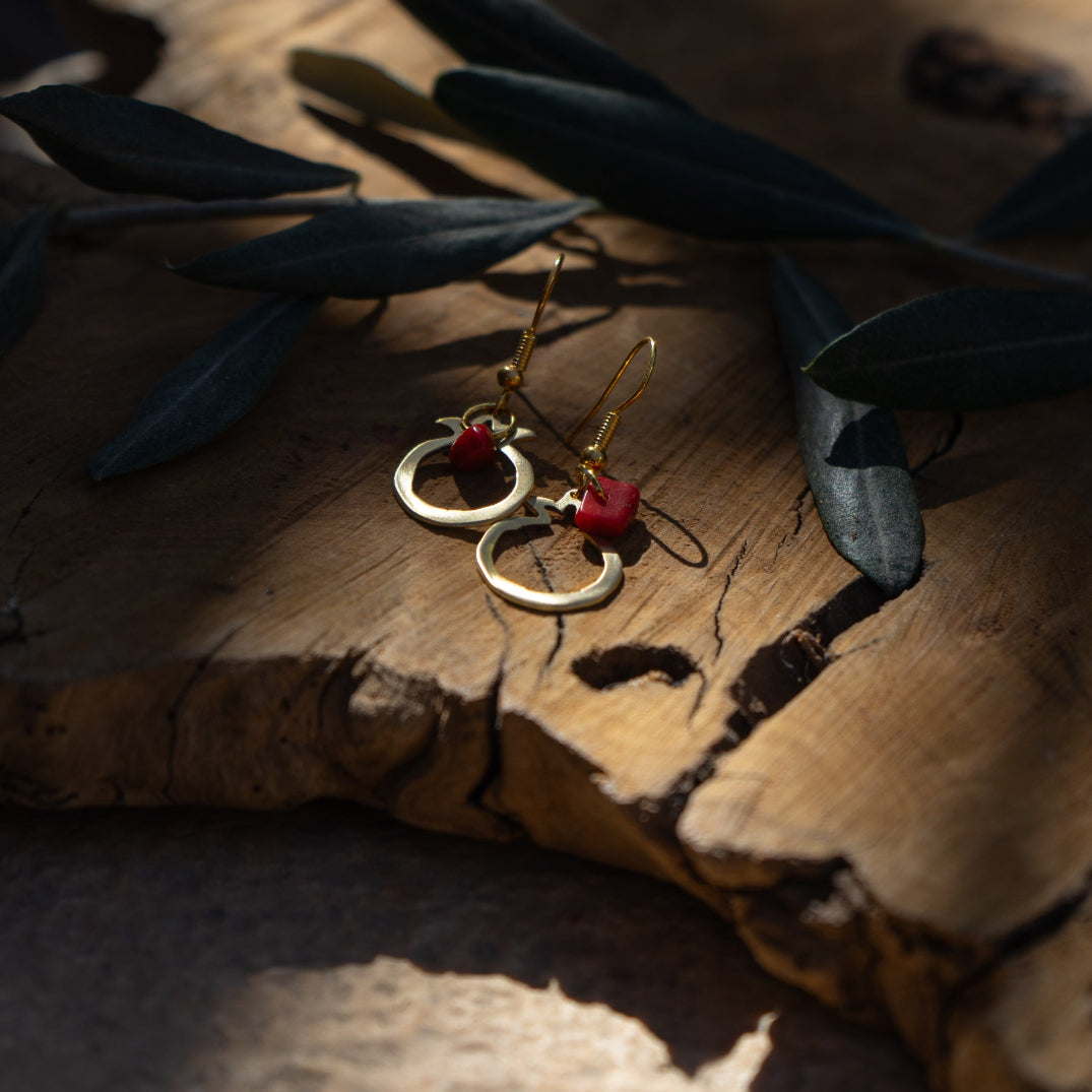 Brass Pomegranate Necklace with Earrings Set | Handmade Jewelry from Palestine