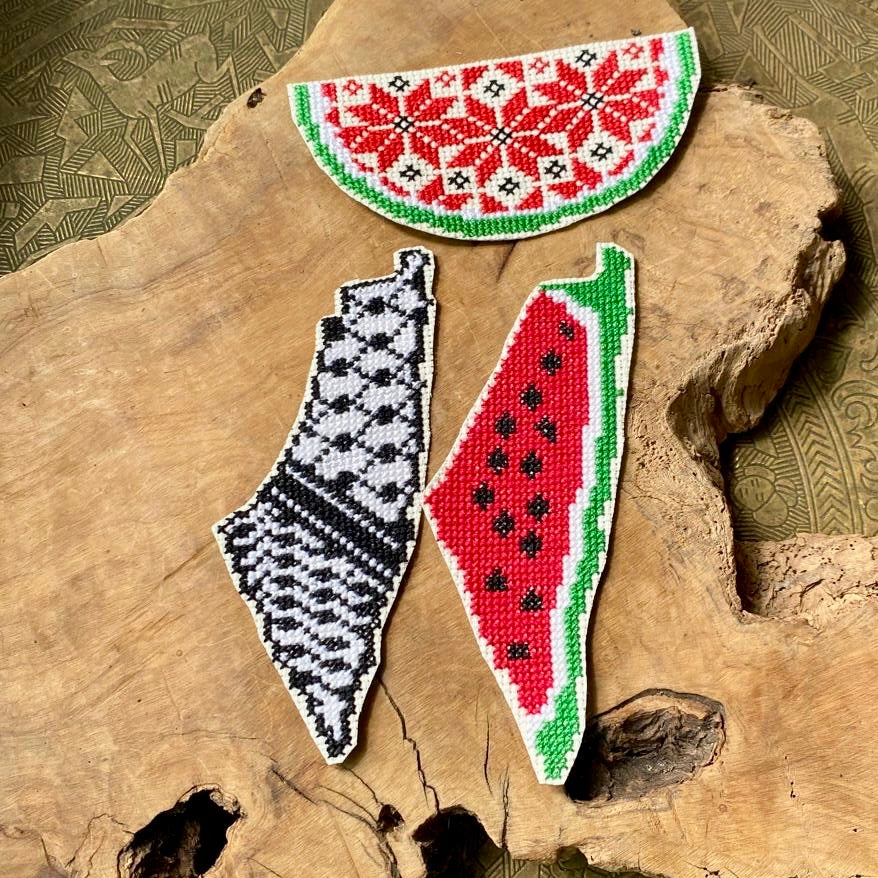 Set of 3 Large Hand Embroidered Iron On Clothes and Bag Patches | Palestinian Tatreez