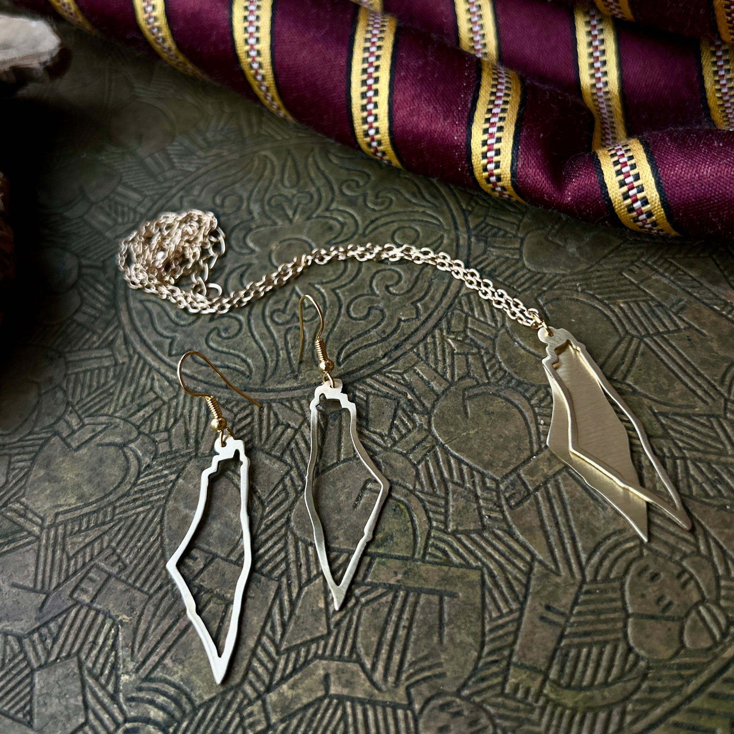 Palestinian Jewelry Gift Bundle: Map of Palestine Necklace & Earrings Set | Handmade Jewelry from Palestine