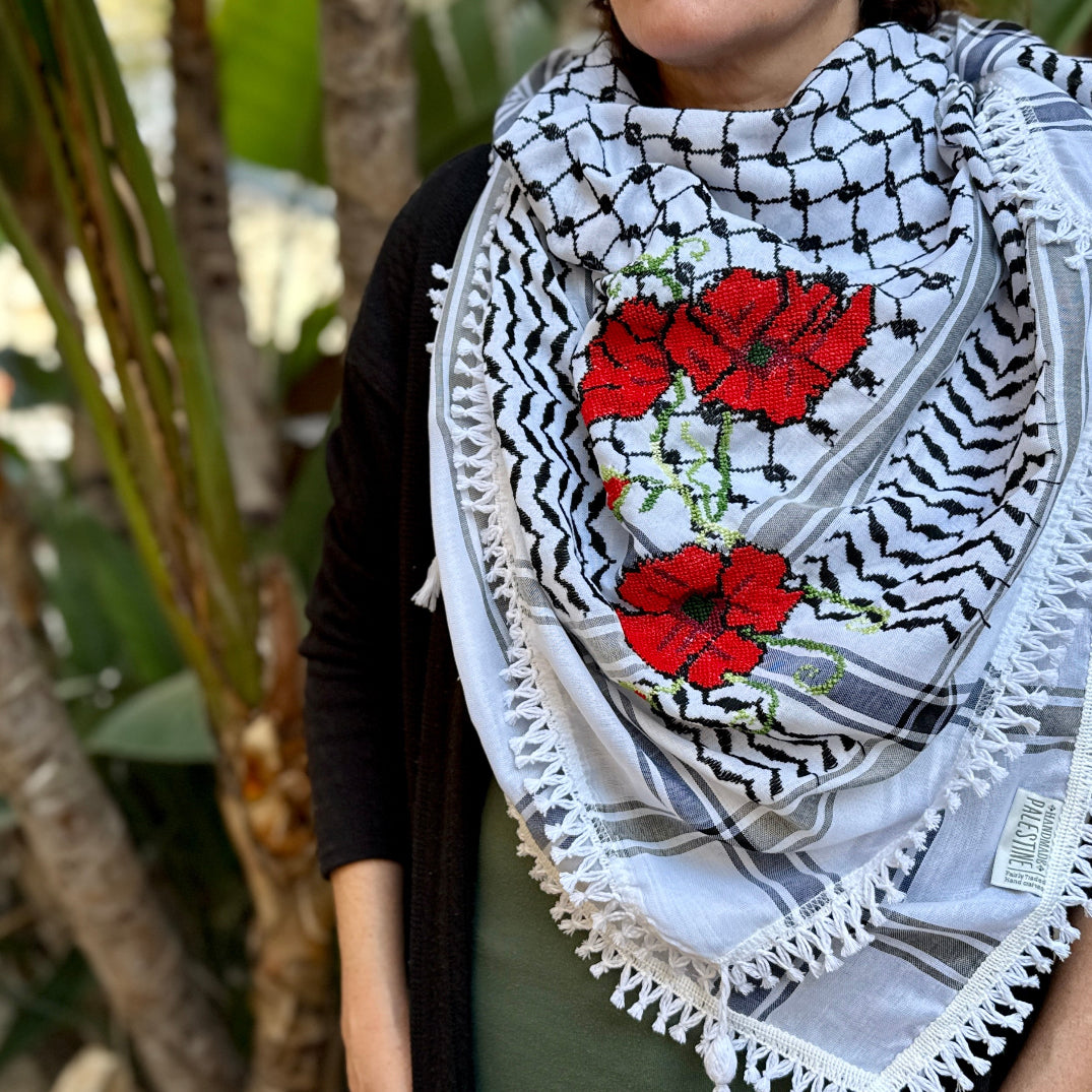 Arafat Keffiyeh with Palestinian Tatreez from Palestine