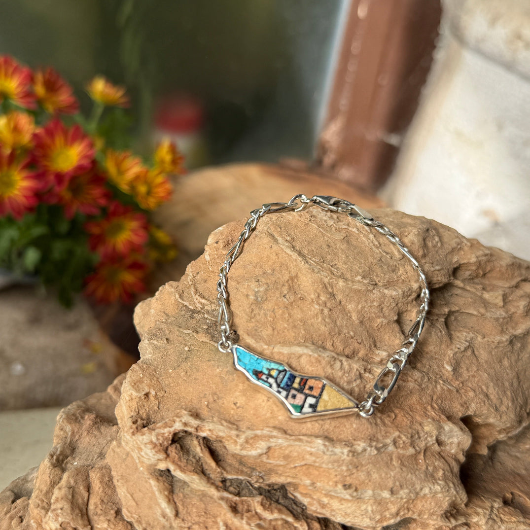 Micro Mosaic Bracelet | Tiny Landscape of Jerusalem | Hand Crafted Silver from Bethlehem