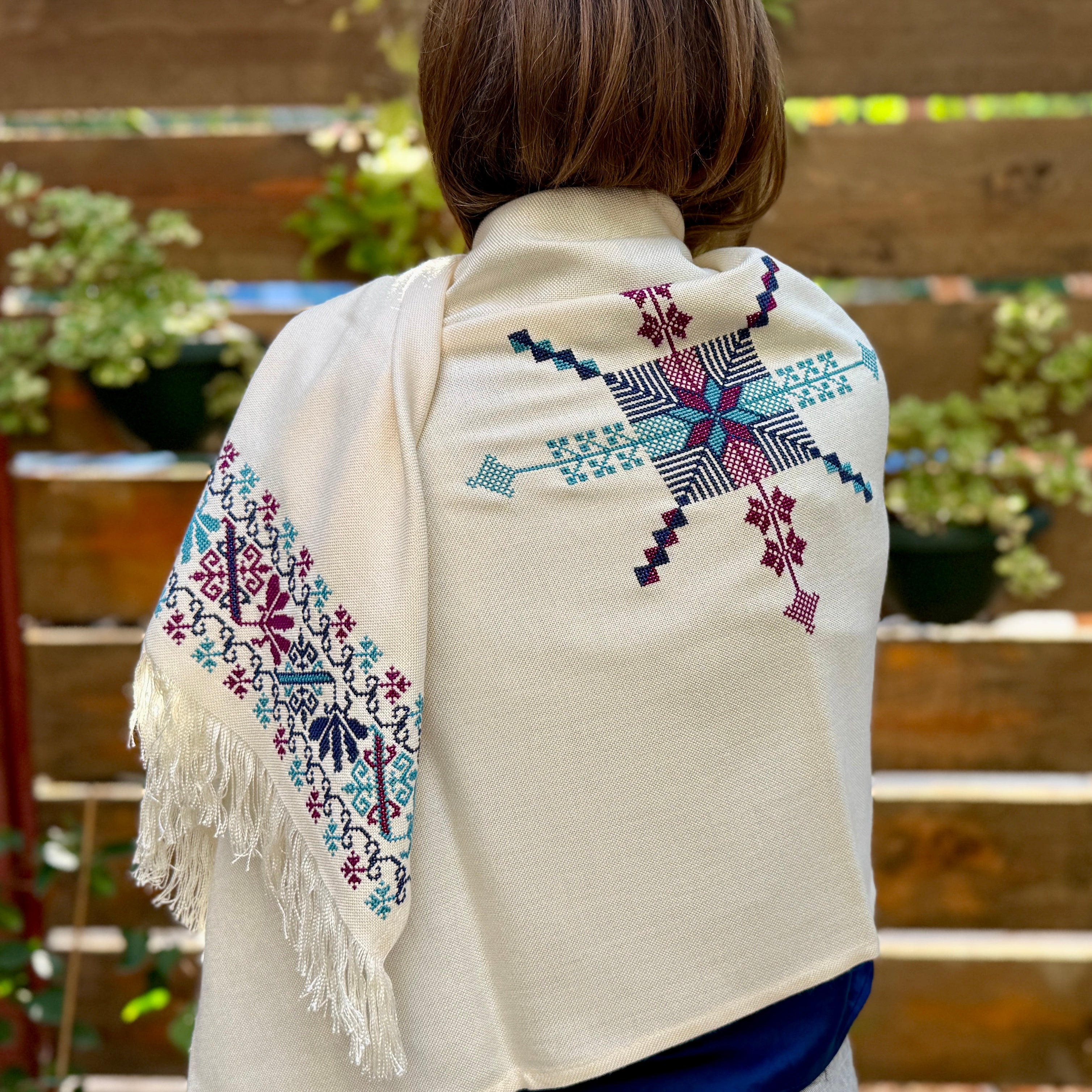 Stunning Tatreez Shawl Hand Embroidered in Palestine | Traditional Palestinian Tatreez