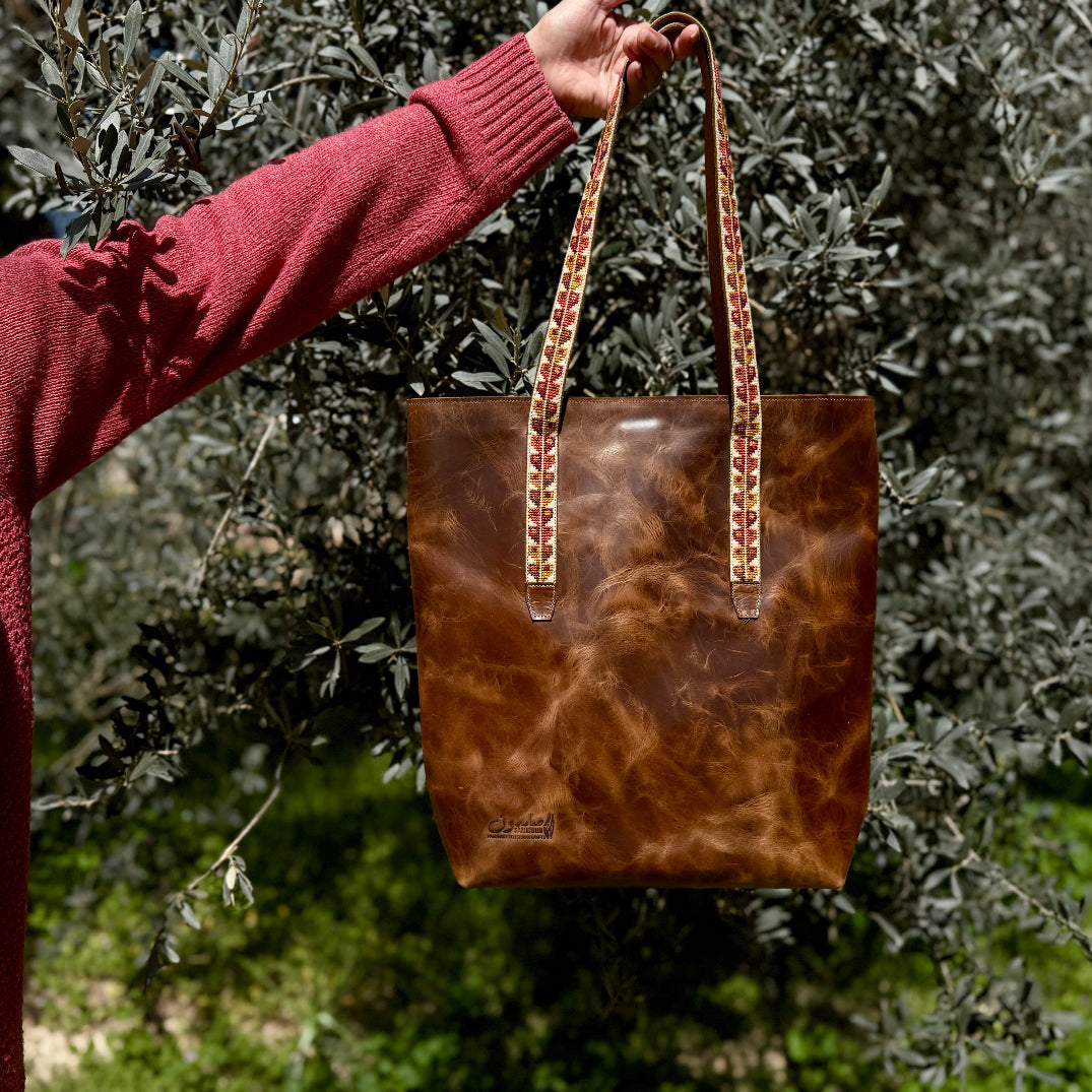 All Natural Handcrafted Leather Bag with Palestinian Tatreez