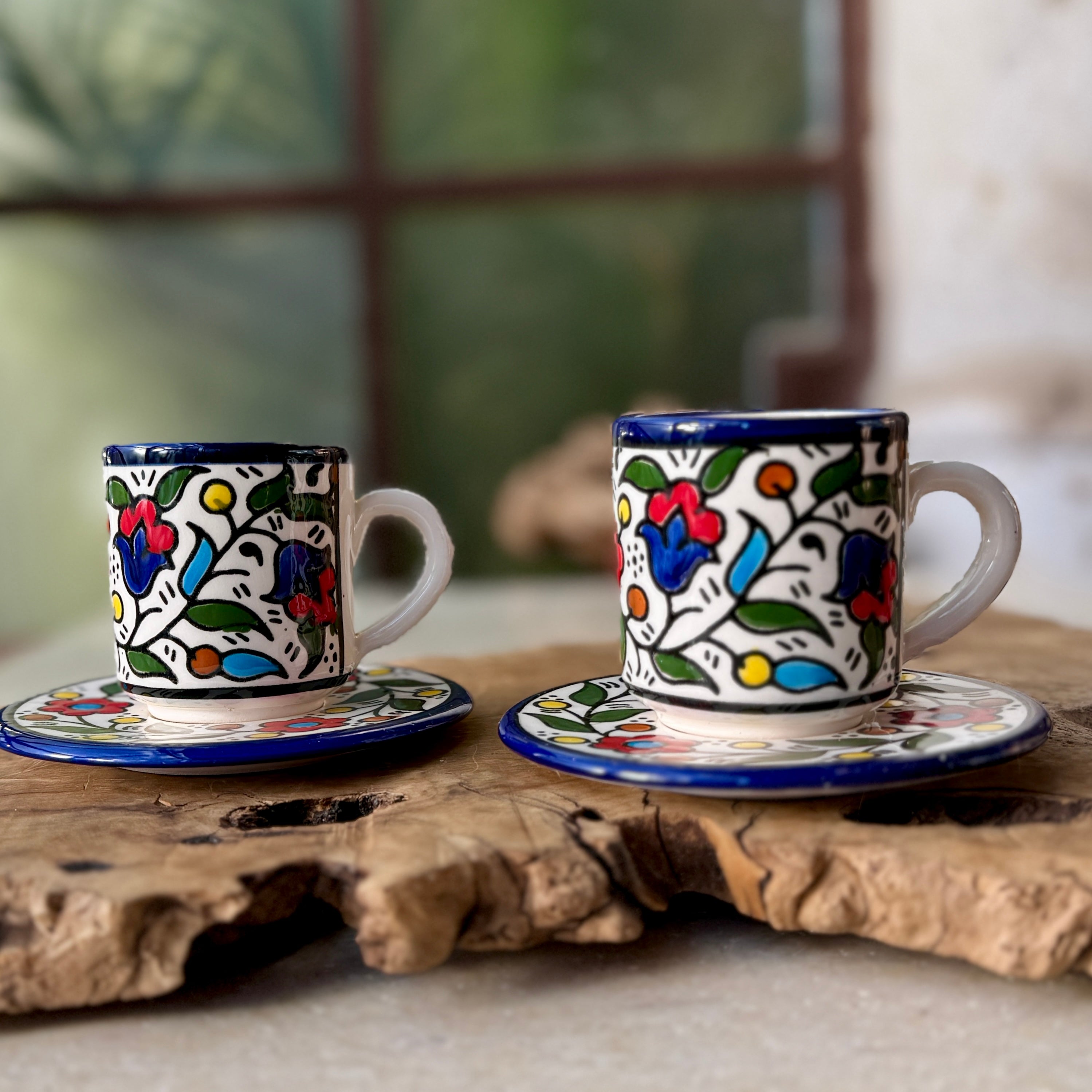 Fair Trade Ceramic Coffe Cups from Hebron | Fanajeen Ahwa from Palestine | Set of 2