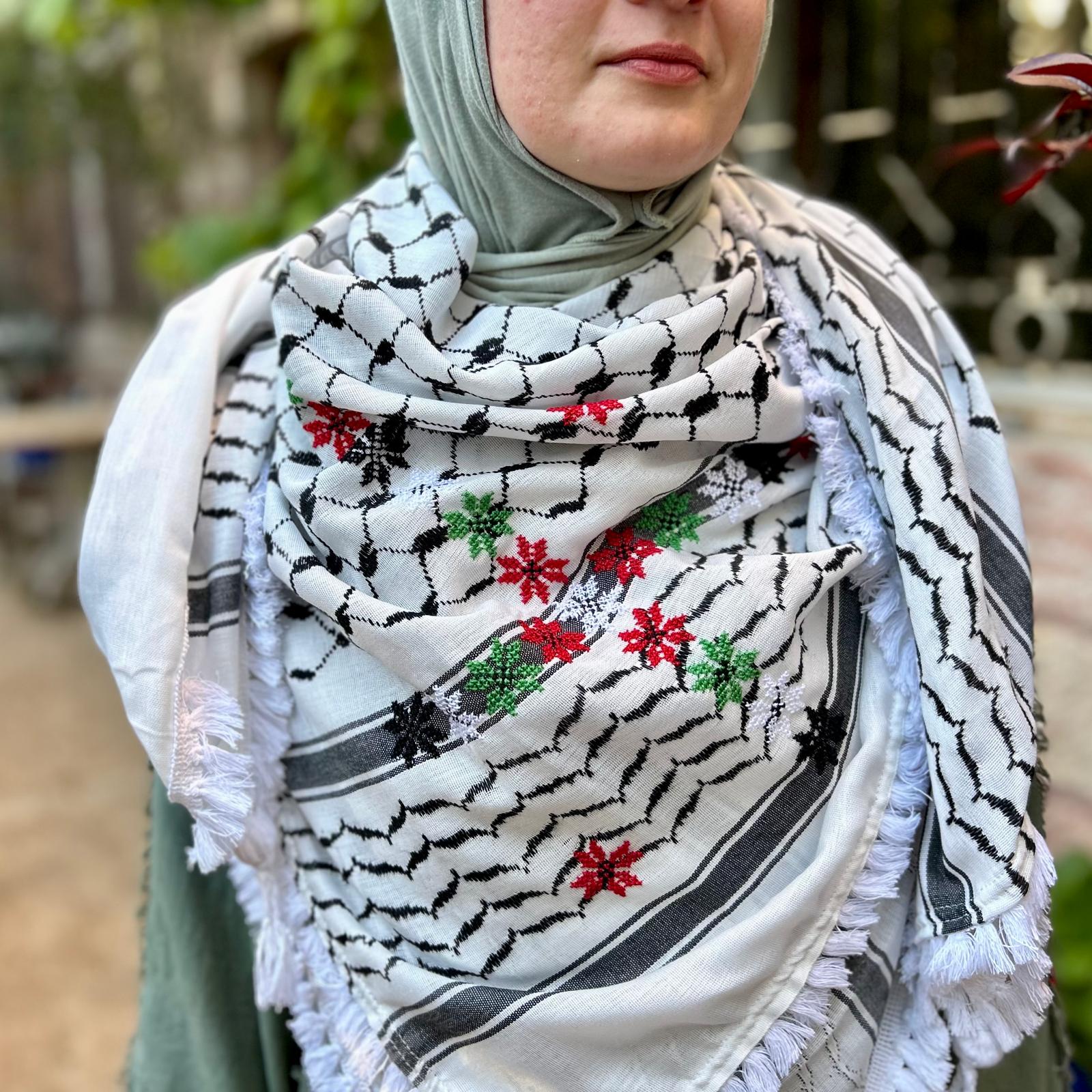 Arafat Keffiyeh with Palestinian Tatreez from Palestine