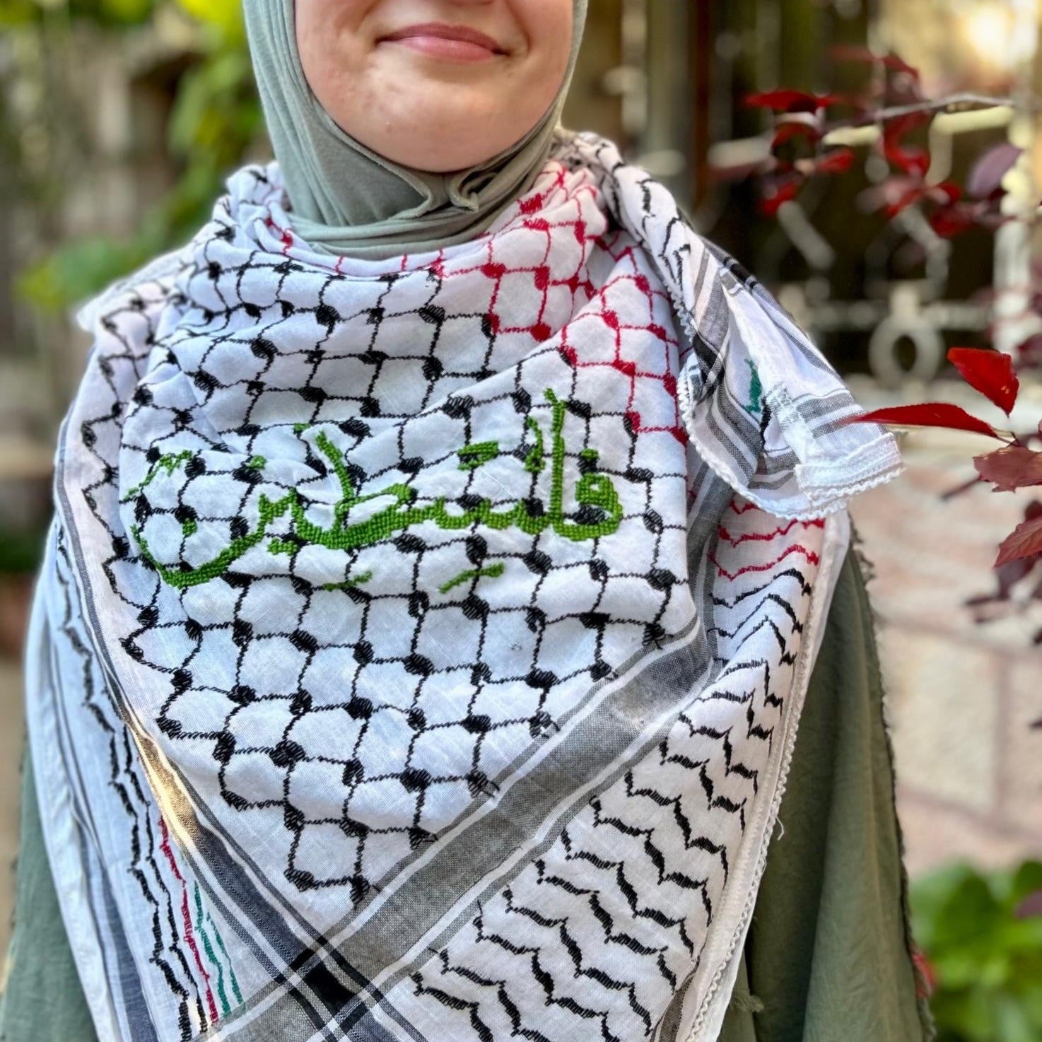 Arafat Keffiyeh with Palestinian Tatreez from Palestine